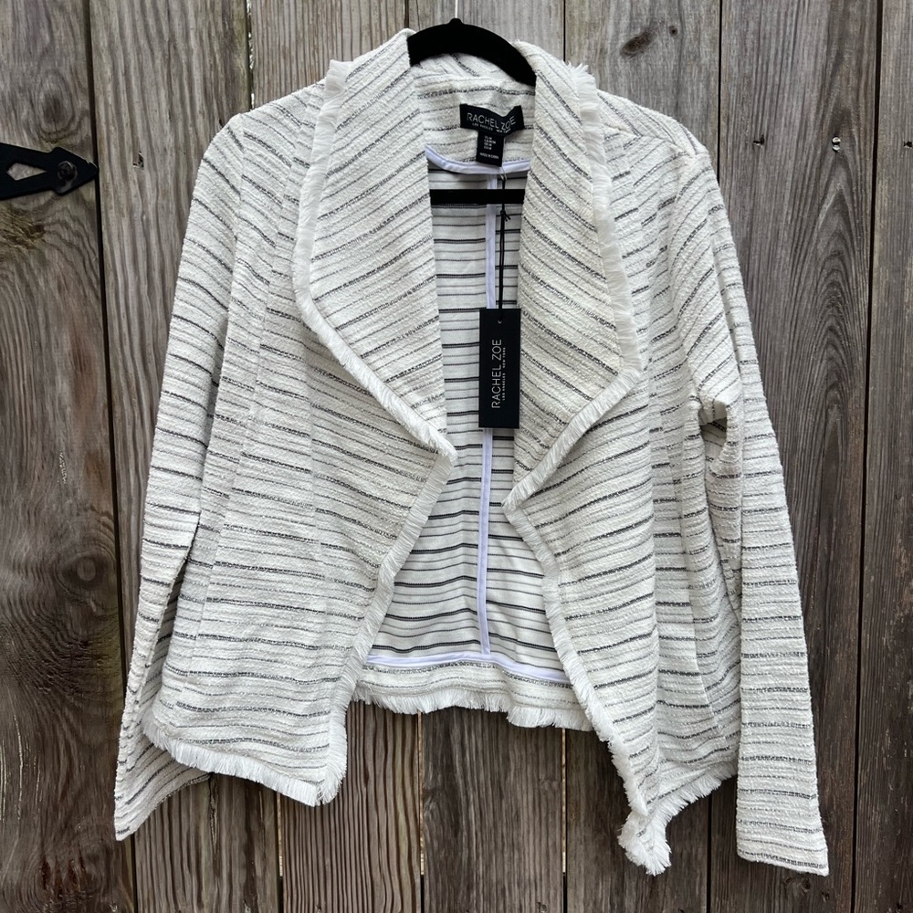 RACHEL ZOE Black White Striped Textured Blazer Jacket Women’s Medium NWT NEW